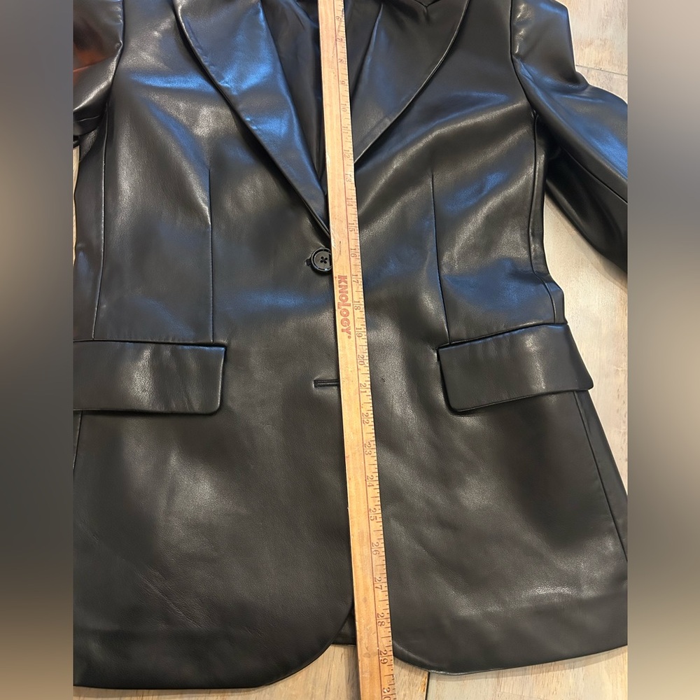 Mango Black Faux Leather Tailored Blazer Jacket Dark Academia Women Medium M - Picture 15 of 16